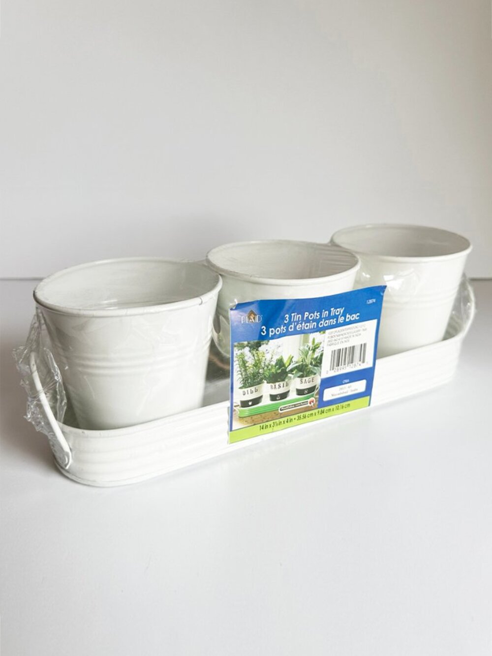 White Metal Herb Garden Planter Set of 3 Pots in Tray Farmhouse Rustic NWT